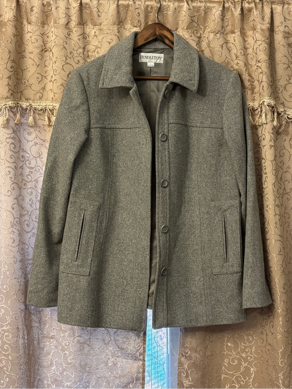 Pendleton Grey Wool Button-Up Coat-Large